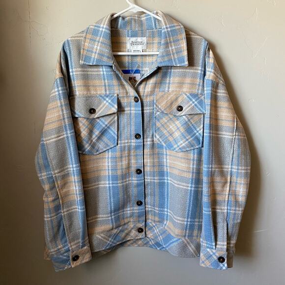 Women's Boston Traders Blue Plaid Shacket- Size Large - Picture 3 of 9
